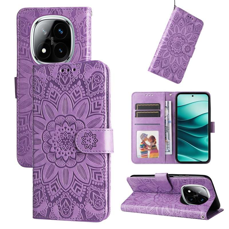 For Redmi Note 14 Pro 5G / Note 14 Pro+ 5G Embossed Sunflower Leather Phone Case(Red)