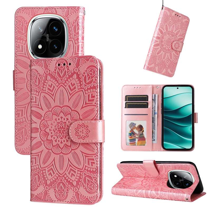 For Redmi Note 14 Pro 5G / Note 14 Pro+ 5G Embossed Sunflower Leather Phone Case(Red)