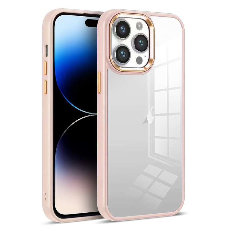For iPhone 14 Pro Colorful Armor Transparent Phone Case(Pink)