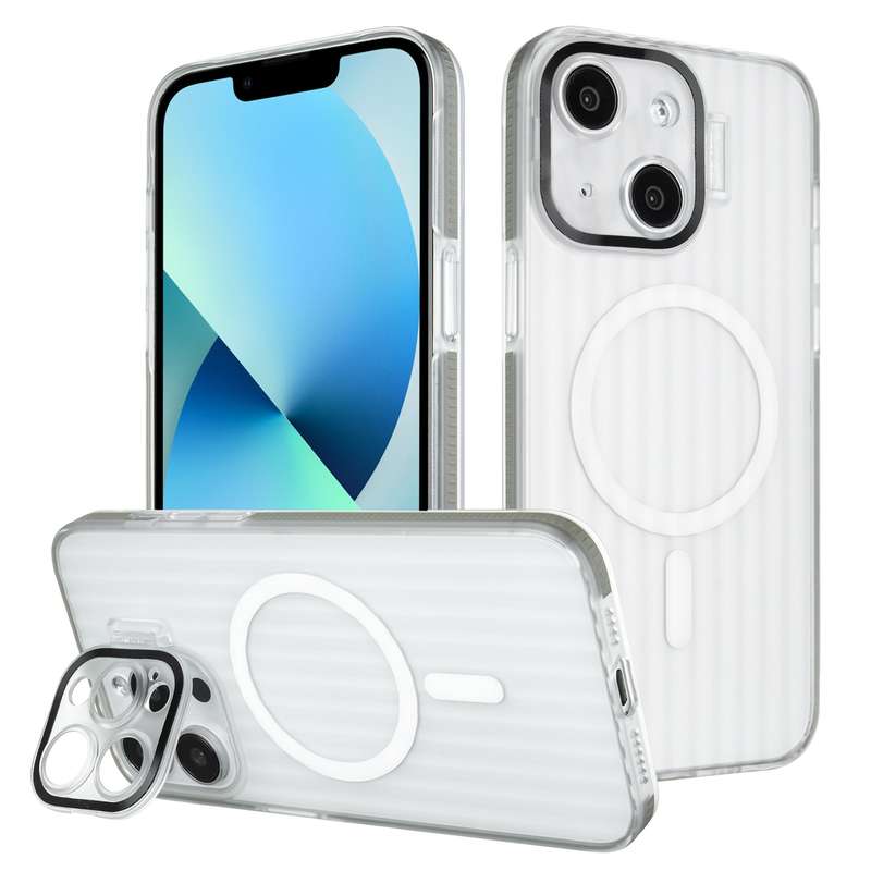 For iPhone 13 Color Edge Lens Holder MagSafe Magnetic Phone Case(Grey)