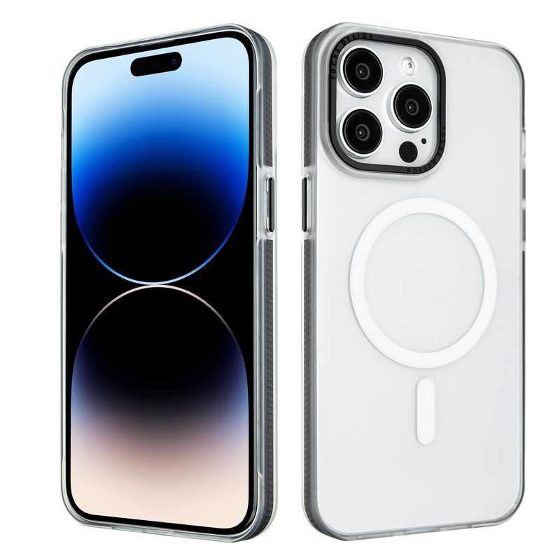 For iPhone 14 Pro Max Color Edge Skin Feel Frosted MagSafe Magnetic Phone Case(Black)
