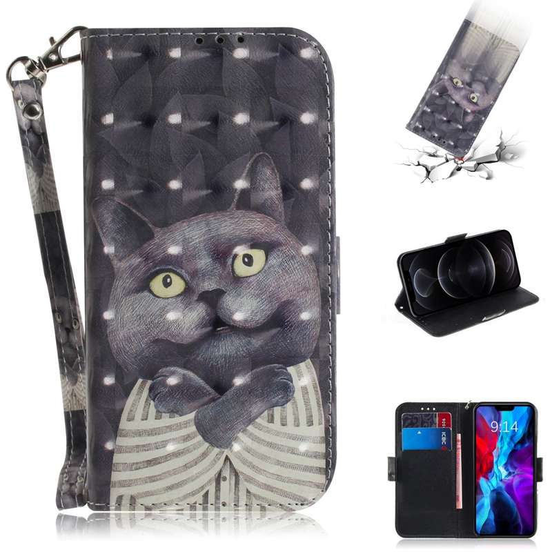 For iPhone 12 / 12 Pro 3D Colored Drawing Horizontal Flip Leather Case with Holder & Card Slots & Wa