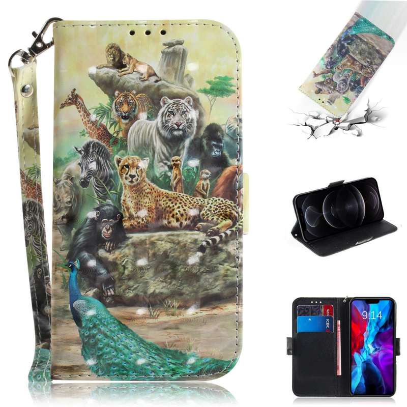 For iPhone 12 / 12 Pro 3D Colored Drawing Horizontal Flip Leather Case with Holder & Card Slots & Wa