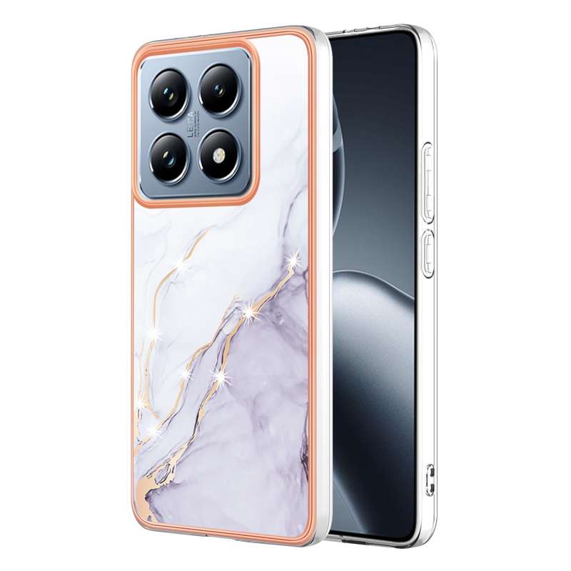 For Xiaomi 14T Pro Electroplating Marble Dual-side IMD Phone Case(White 006)