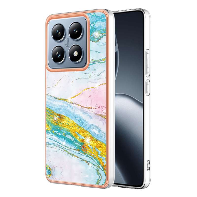 For Xiaomi 14T Pro Electroplating Marble Dual-side IMD Phone Case(White 006)
