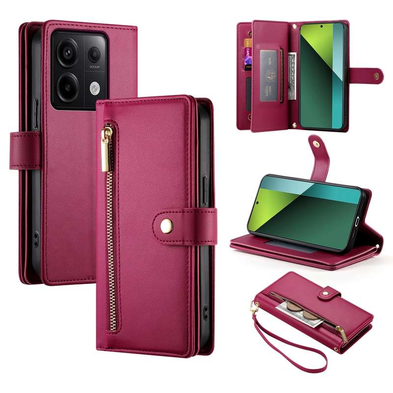 For Redmi Note 13 Pro 5G / Xiaomi Poco X6 Nine Card-slot Zipper Wallet Bag Leather Phone Case(R
