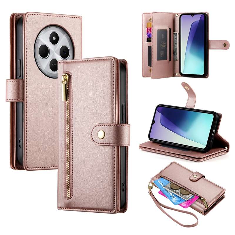 For Redmi 14C 4G Nine Card-slot Zipper Wallet Bag Leather Phone Case(Red)