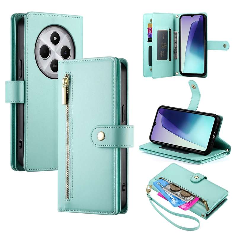 For Redmi 14C 4G Nine Card-slot Zipper Wallet Bag Leather Phone Case(Red)