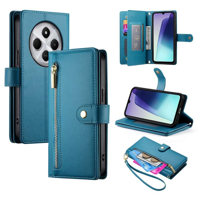For Redmi 14C 4G Nine Card-slot Zipper Wallet Bag Leather Phone Case(Red)