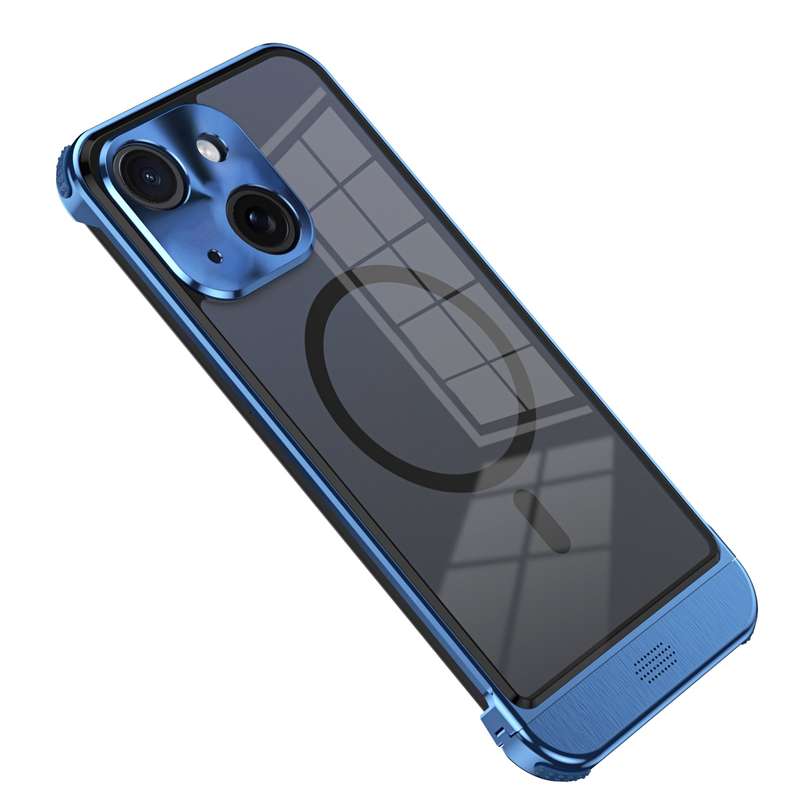 For iPhone 15 Plus Metal Scissor Design Aroma MagSafe Phone Case(Blue)