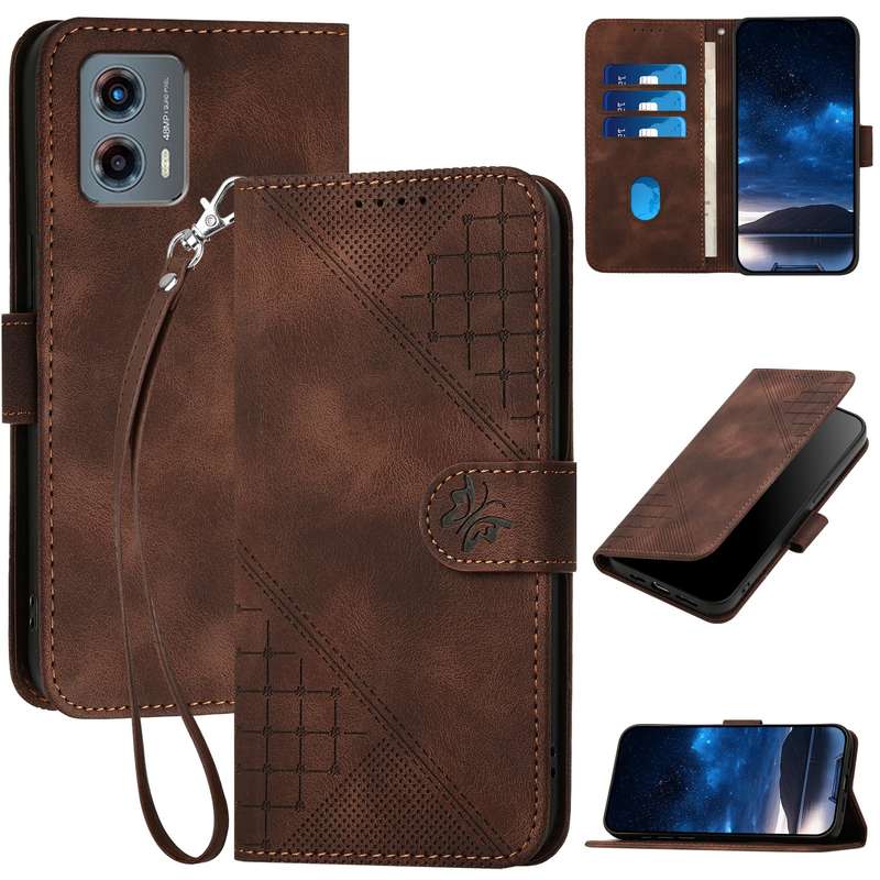 For Motorola Moto G 2023 5G YX0080 Grid Butterfly Embossed Pattern Flip Leather Phone Case with