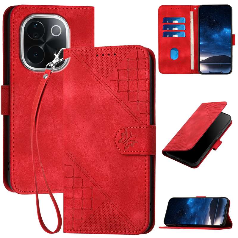 For vivo iQOO Z9s Pro / T3 Pro 5G India YX0080 Grid Butterfly Embossed Pattern Flip Leather Phone Ca