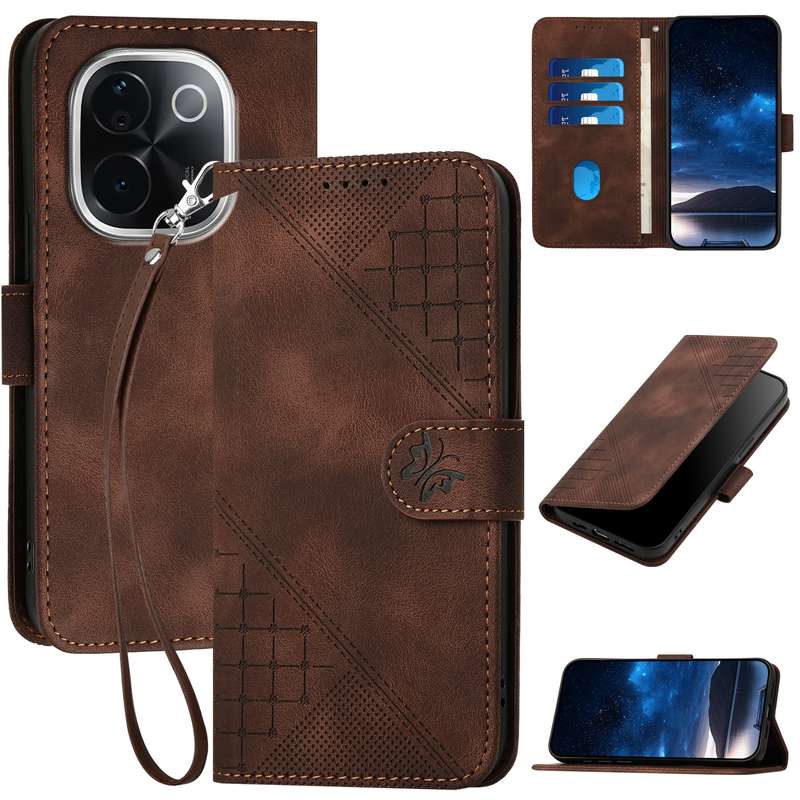 For vivo iQOO Z9s Pro / T3 Pro 5G India YX0080 Grid Butterfly Embossed Pattern Flip Leather Phone Ca