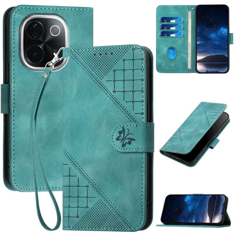 For vivo iQOO Z9s Pro / T3 Pro 5G India YX0080 Grid Butterfly Embossed Pattern Flip Leather Phone Ca