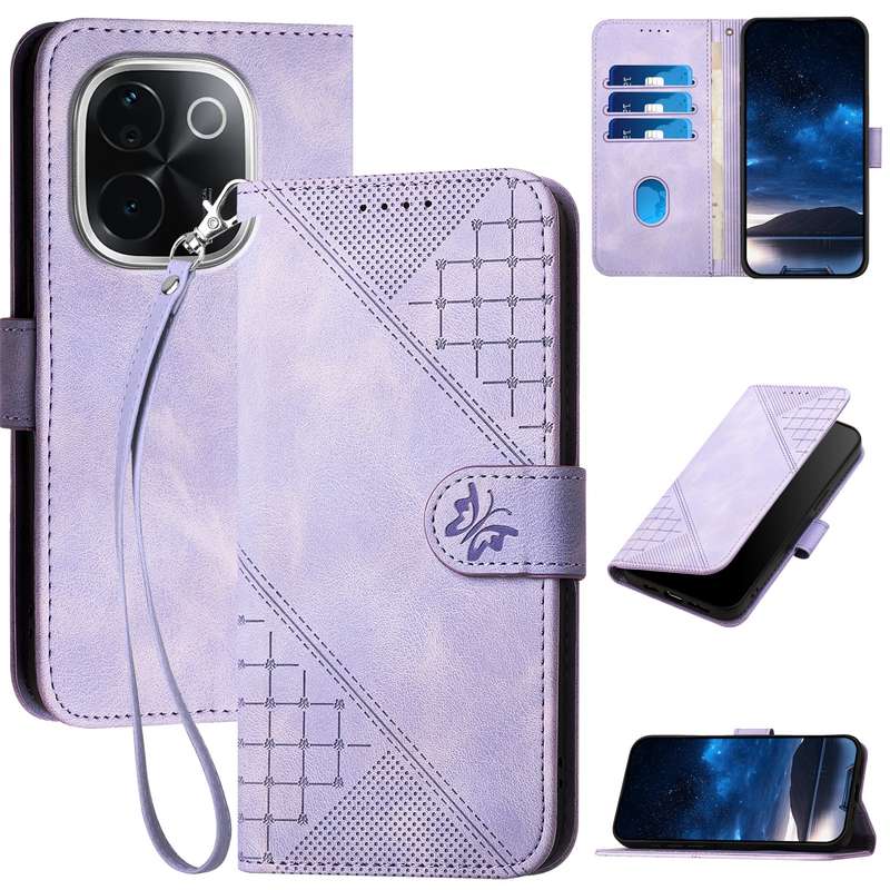 For vivo iQOO Z9s Pro / T3 Pro 5G India YX0080 Grid Butterfly Embossed Pattern Flip Leather Phone Ca