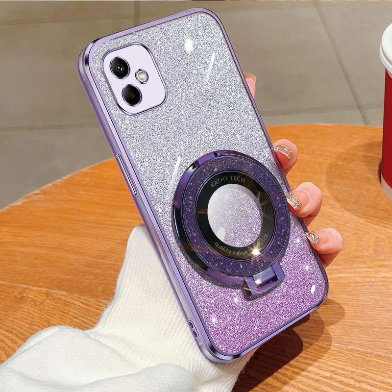 For Samsung Galaxy A05 Plated Gradient Glitter Round Holder TPU Phone Case(Purple)