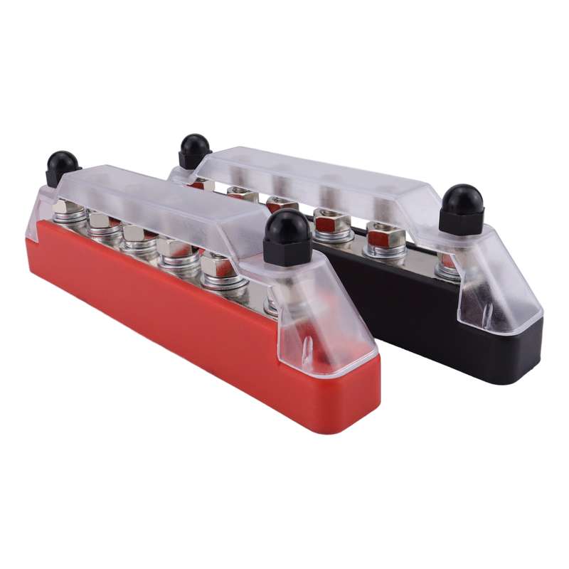 Pair 6 Way 48V 150A M6 Power Distribution Block Terminal Studs(Black + Red)