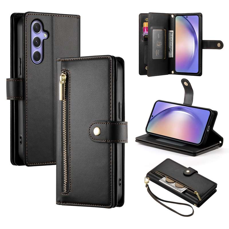 For Samsung Galaxy A54 5G Nine Card-slot Zipper Wallet Bag Leather Phone Case(Black)