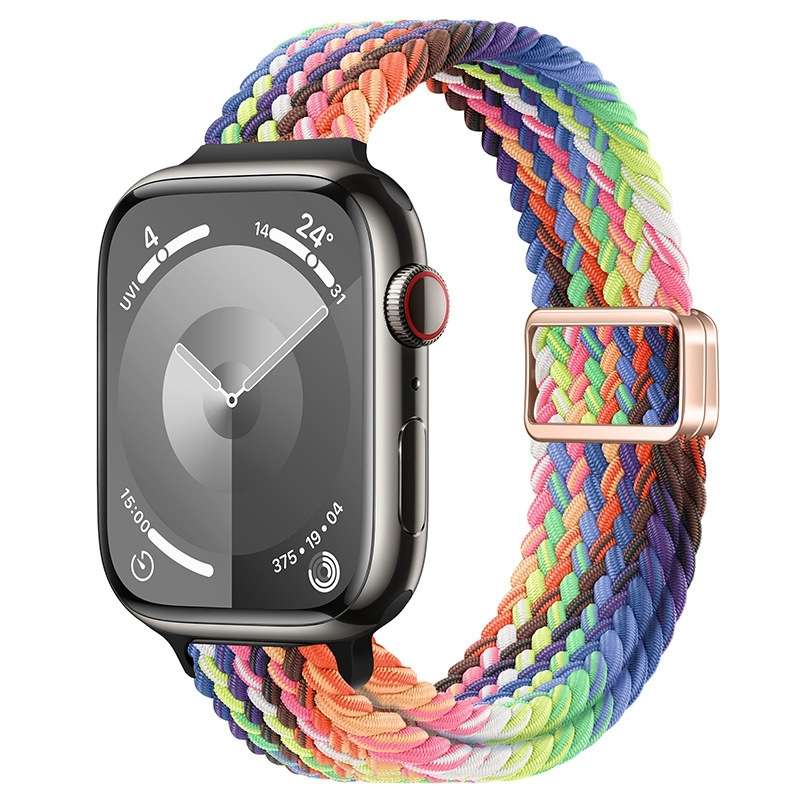 For Apple Watch Series 5 40mm Slim Magnetic Buckle Nylon Braided Watch Band(Radiant New Rainbow