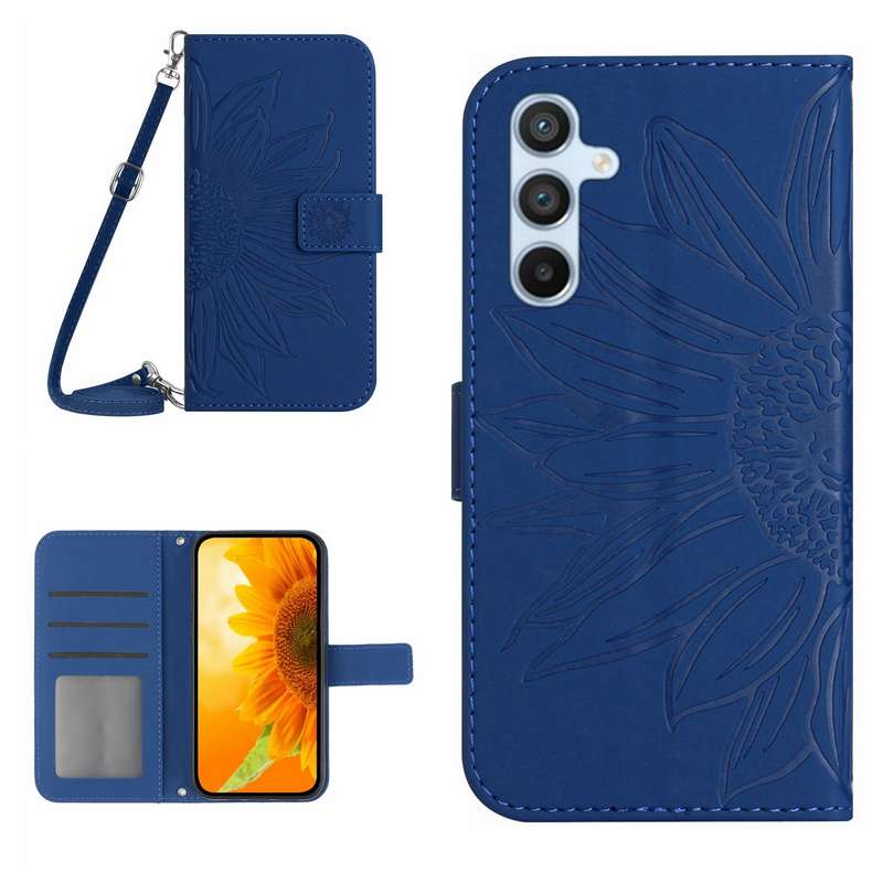 For Samsung Galaxy A36 5G Skin Feel Sun Flower Embossed Flip Leather Phone Case with Lanyard(Red)