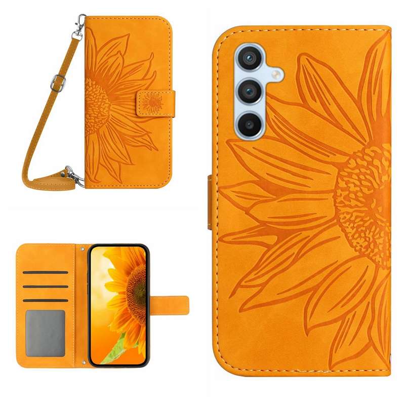 For Samsung Galaxy A36 5G Skin Feel Sun Flower Embossed Flip Leather Phone Case with Lanyard(Red)