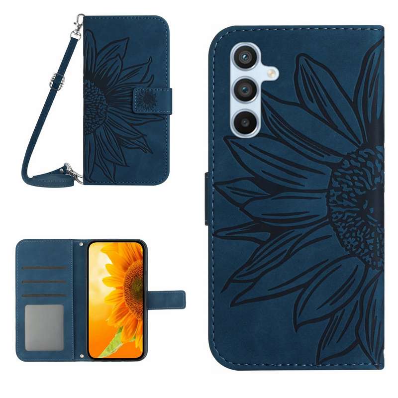 For Samsung Galaxy A36 5G Skin Feel Sun Flower Embossed Flip Leather Phone Case with Lanyard(Red)