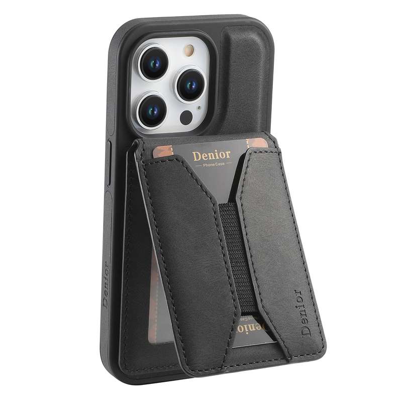 For iPhone 15 Pro Max Denior D18 Skin Feel Rotating Holder MagSafe Detachable Card Slot Phone C