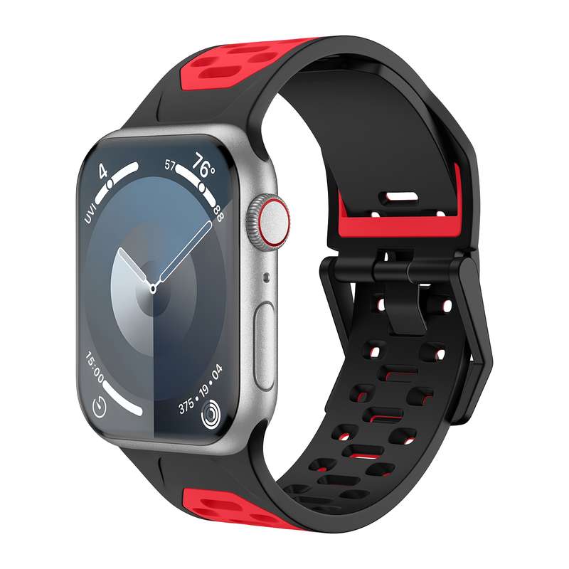 For Apple Watch Series 4 44mm Meteorite Two-color Silicone Watch Band(Black Red)