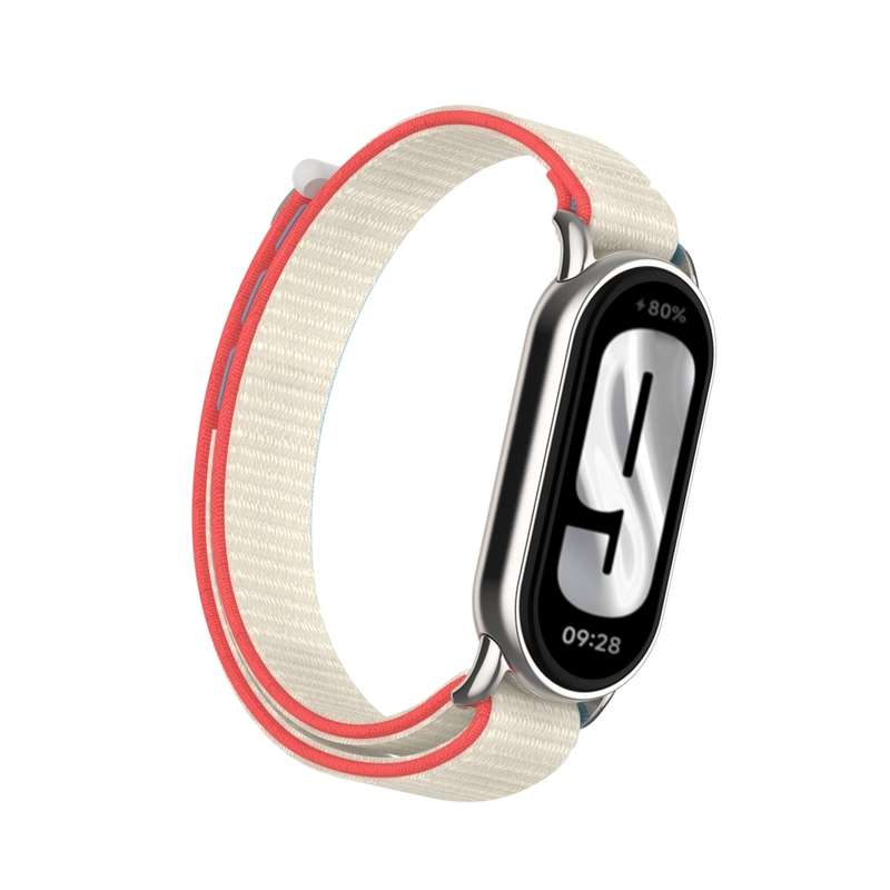 For Xiaomi Smart Band 9 / 8 Metal Connector + Loop Nylon Hook and Loop Fastener Watch Band(Milk