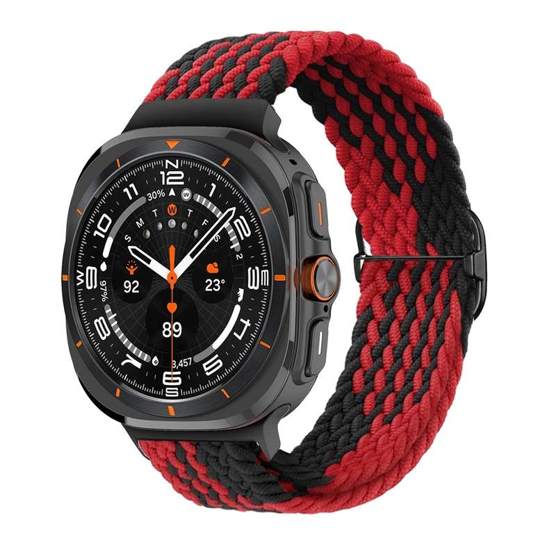 For Samsung Galaxy Watch Ultra 47mm Slide Buckle Nylon Braided Watch Band(Red Black)