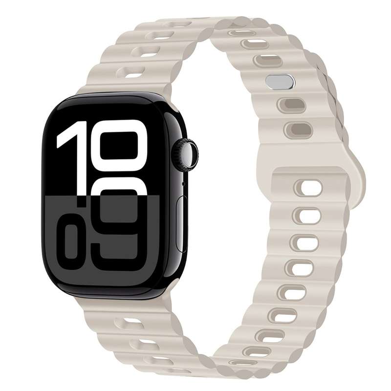 For Apple Watch Series 10 46mm Reverse Buckle Breathable Silicone Watch Band(Saddle Brown)