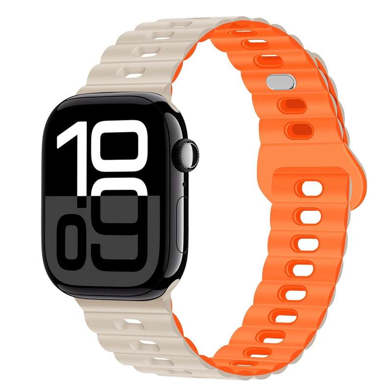 For Apple Watch Series 10 46mm Reverse Buckle Breathable Silicone Watch Band(Saddle Brown)