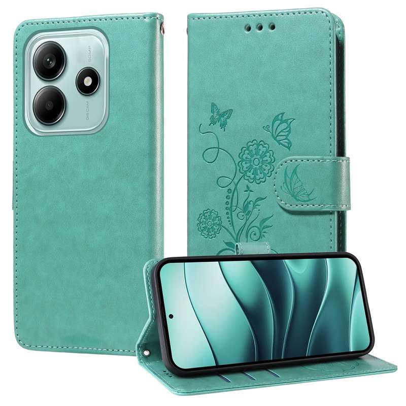 For Redmi Note 14 5G Embossed Butterfly Flowers Leather Phone Case(Purple)