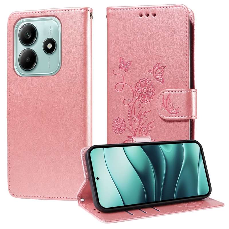 For Redmi Note 14 5G Embossed Butterfly Flowers Leather Phone Case(Purple)