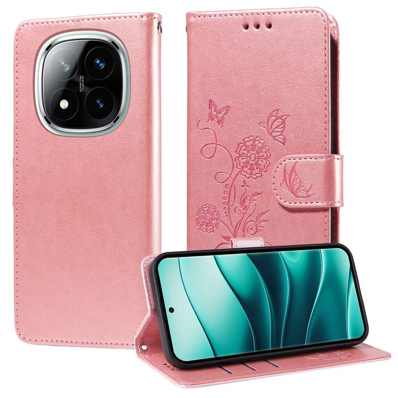 For Redmi Note 14 Pro 5G / Note 14 Pro+ 5G Embossed Butterfly Flowers Leather Phone Case(Purple)