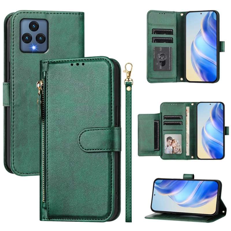 For T-Mobile REVVL 6 5G / REVVL 6x Multi-Card Slots Zipper Wallet Leather Phone Case(Green)