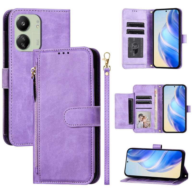 For Redmi 13C 4G Multi-Card Slots Zipper Wallet Leather Phone Case(Black)