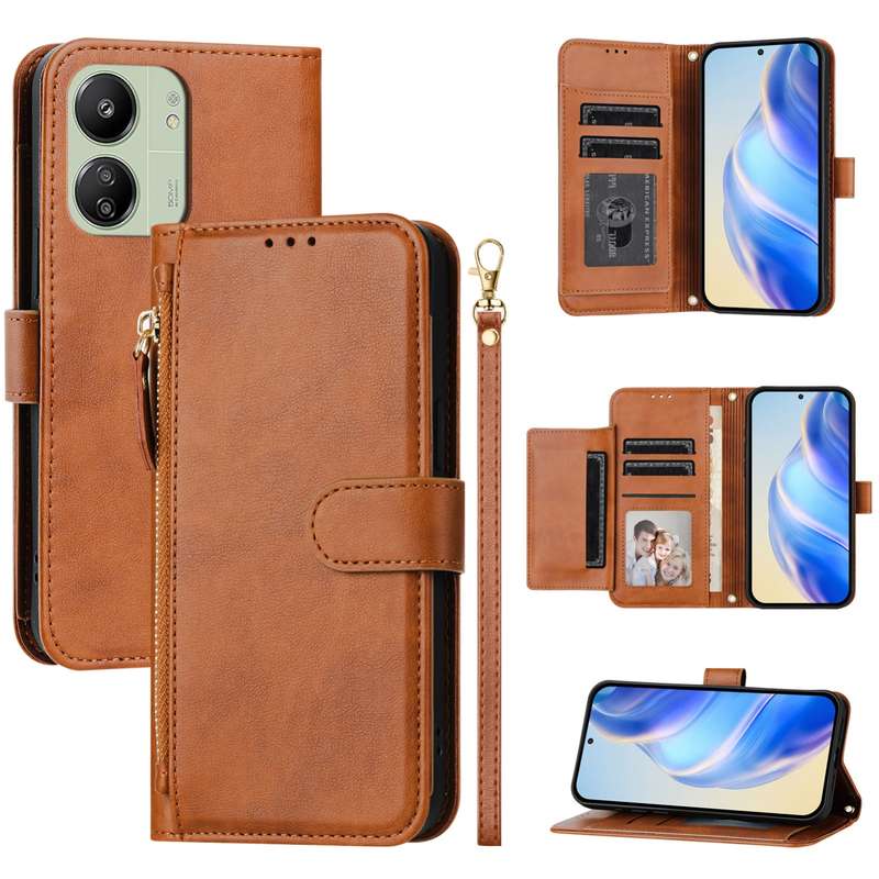 For Redmi 13C 4G Multi-Card Slots Zipper Wallet Leather Phone Case(Black)