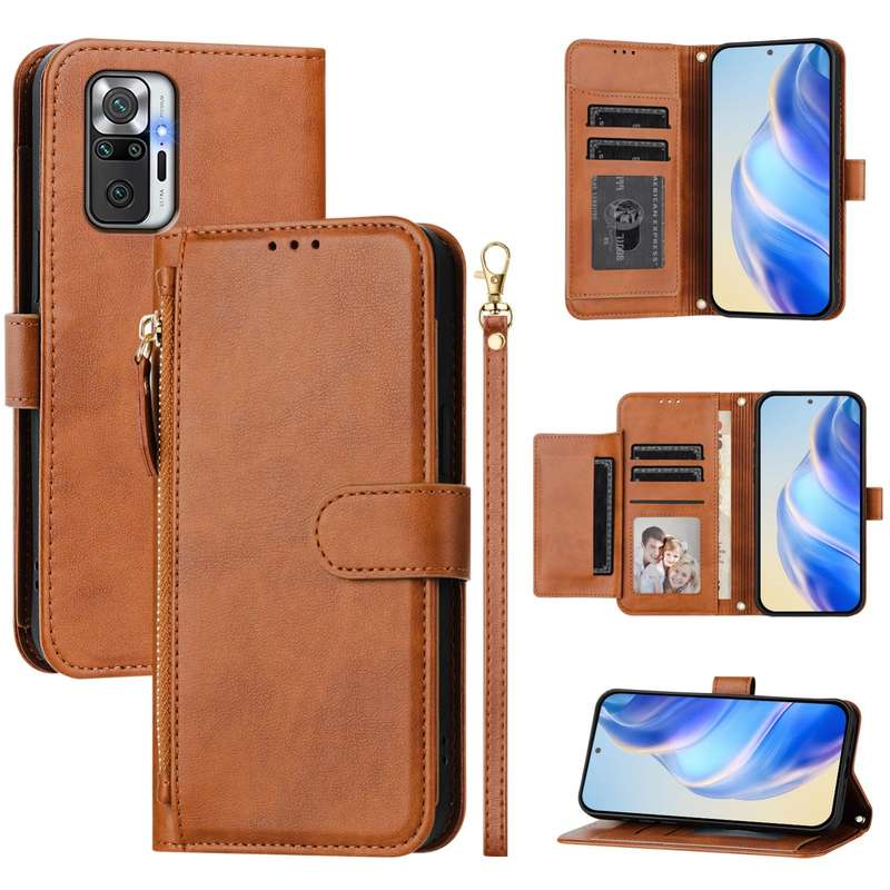 For Redmi Note 10 Pro 4G / Note 10 Pro Max Multi-Card Slots Zipper Wallet Leather Phone Case(Black)