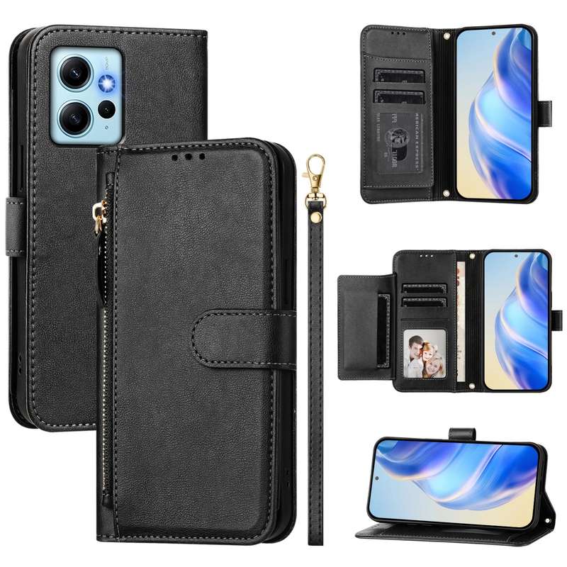 For Redmi Note 12 4G Global Multi-Card Slots Zipper Wallet Leather Phone Case(Black)