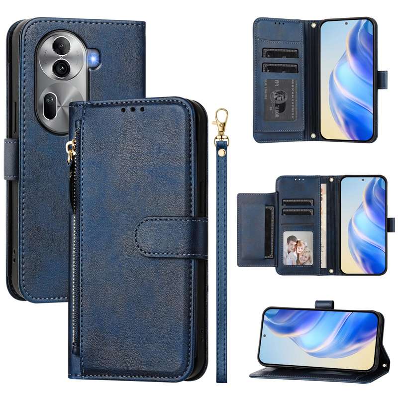 For OPPO Reno11 Pro 5G Global Multi-Card Slots Zipper Wallet Leather Phone Case(Black)