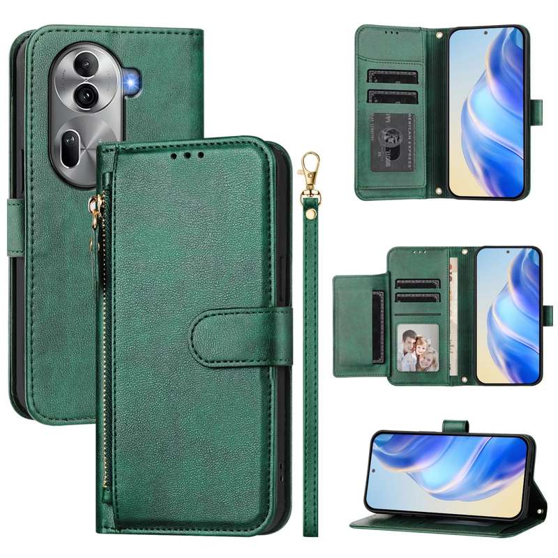 For OPPO Reno11 Pro 5G Global Multi-Card Slots Zipper Wallet Leather Phone Case(Black)