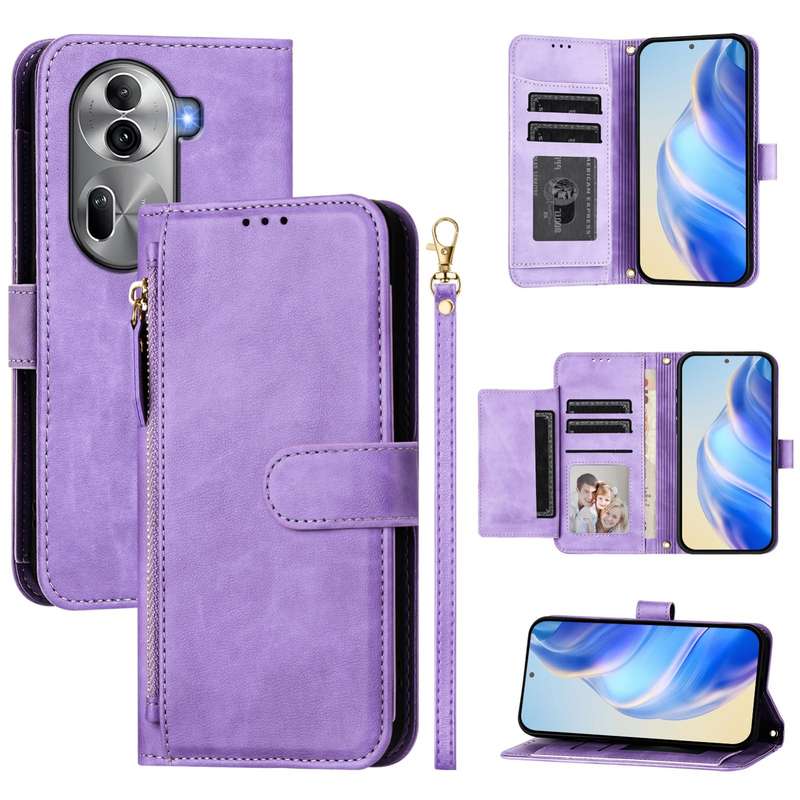 For OPPO Reno11 Pro 5G Global Multi-Card Slots Zipper Wallet Leather Phone Case(Black)