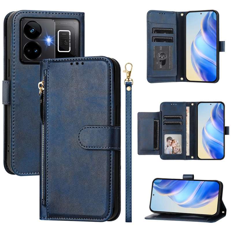For Realme GT Neo 3T Multi-Card Slots Zipper Wallet Leather Phone Case(Black)