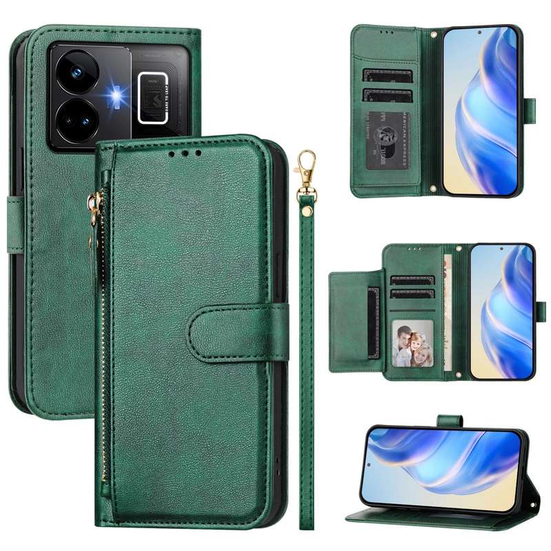 For Realme GT Neo 3T Multi-Card Slots Zipper Wallet Leather Phone Case(Black)