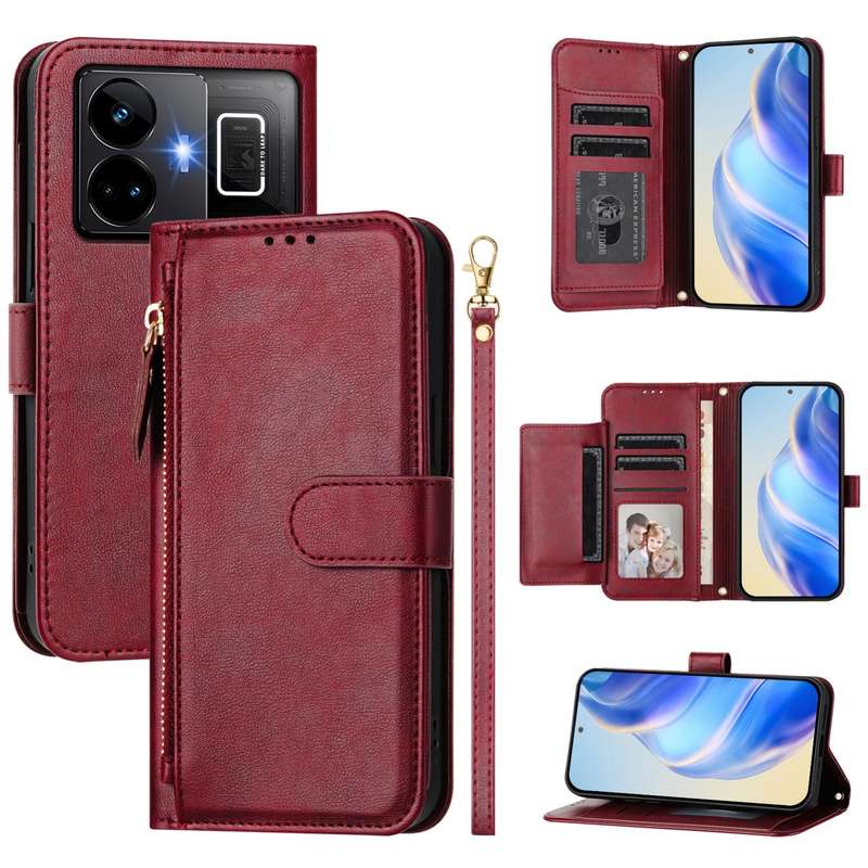 For Realme GT Neo 3T Multi-Card Slots Zipper Wallet Leather Phone Case(Black)