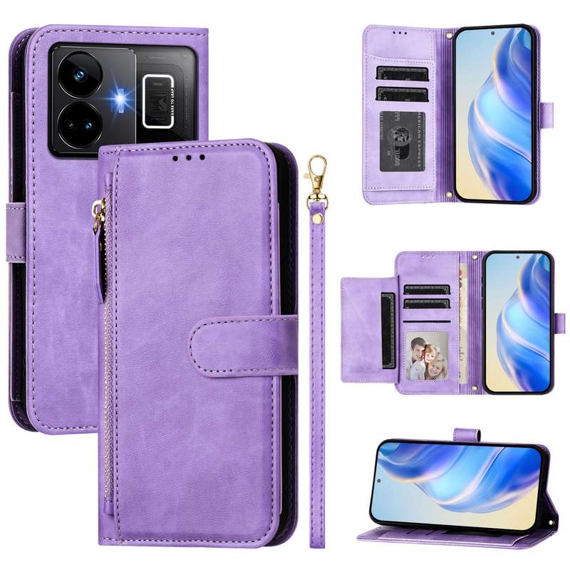 For Realme GT Neo 3T Multi-Card Slots Zipper Wallet Leather Phone Case(Black)