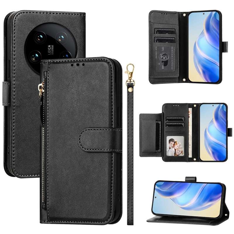 For Xiaomi 14 Ultra Global Multi-Card Slots Zipper Wallet Leather Phone Case(Black)