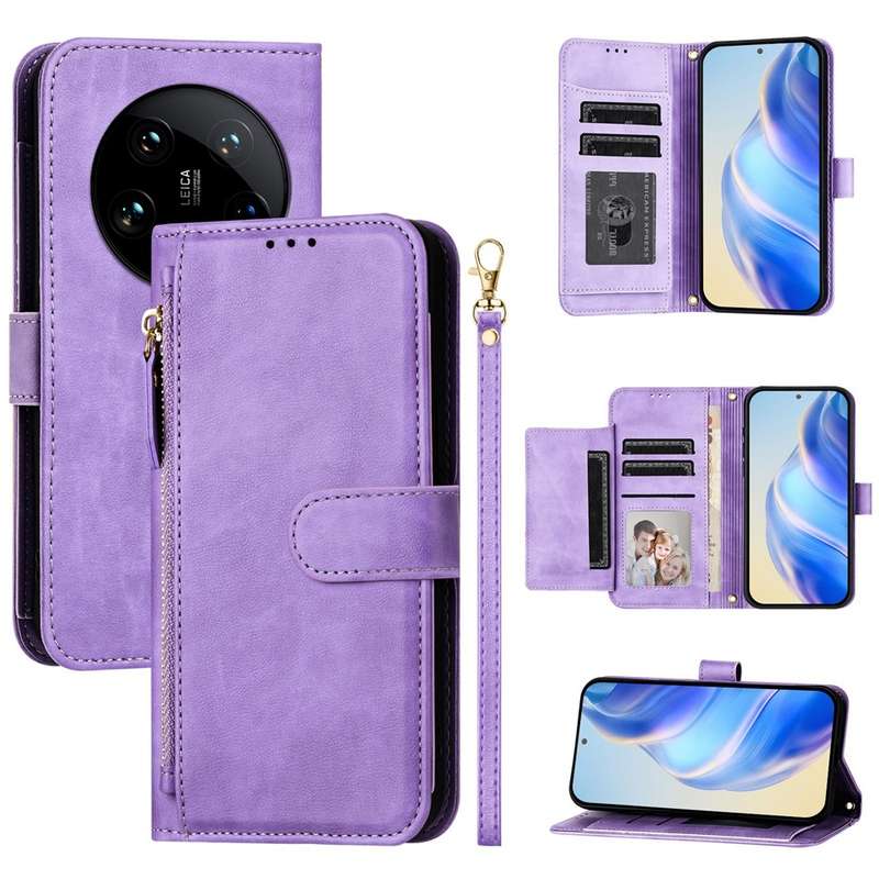 For Xiaomi 14 Ultra Global Multi-Card Slots Zipper Wallet Leather Phone Case(Black)