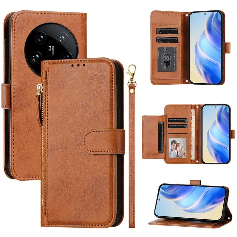 For Xiaomi 14 Ultra Global Multi-Card Slots Zipper Wallet Leather Phone Case(Black)